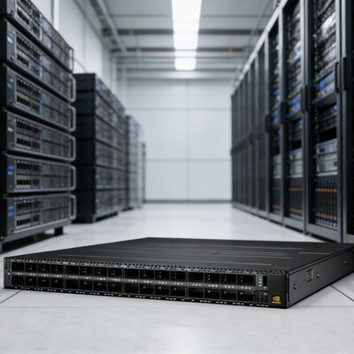 Przełącznik InfiniBand NVIDIA MQM9790-NS2R Quantum-2 1U NDR 400 Gb/s, 64 porty, 32 OSFP, niezarządzany, przepływ powietrza C2P od tyłu do przodu dla klastra AI DGX H100